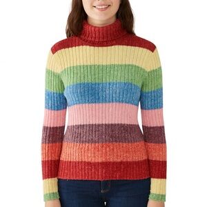 Chelsea Studio Rainbow Striped Ribbed Turtleneck Sweater Size Medium